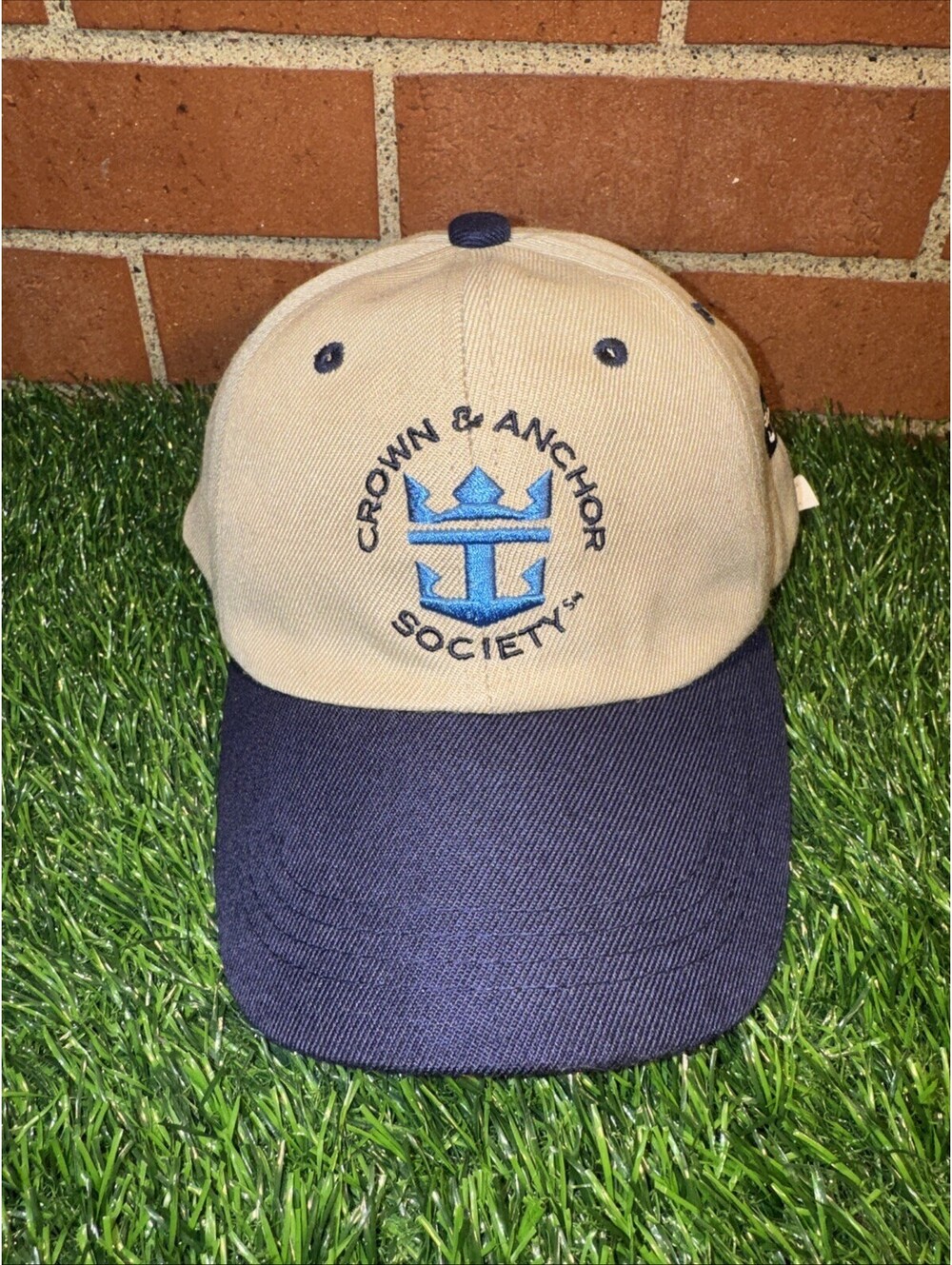 Crown & Anchor Society Hat Royal Caribbean Cruise Strap Back Tan Blue